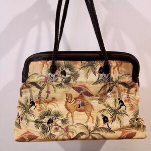 Brighton Tapestry Satchel Handbag Camel Monkey‎ Heart Charm Designer Bag